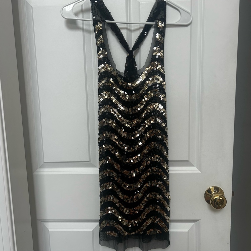 Deb Black and Gold Sequin Tank Top